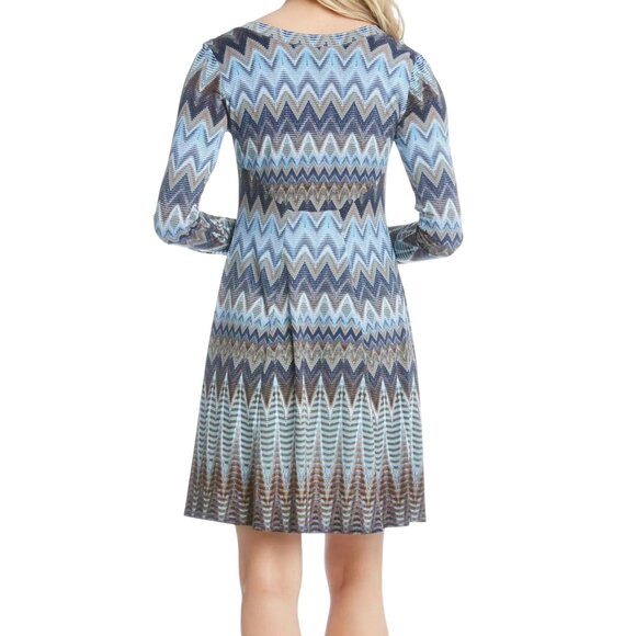 Karen Kane Blue Mixed Chevron Prints Swing Dress Size 2X 18 20 Plus All-Season - Picture 2 of 7